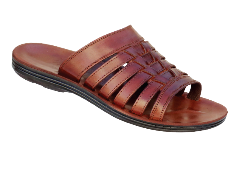 NABOLY Model 111-2 caged toe-loop slide sandal in brown