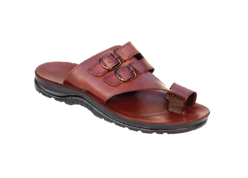 NABOLY Model 113 double-buckle toe-loop sandal in brown