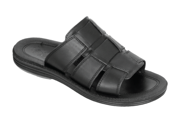 NABOLY Model 127-2 woven panel slide sandal in black