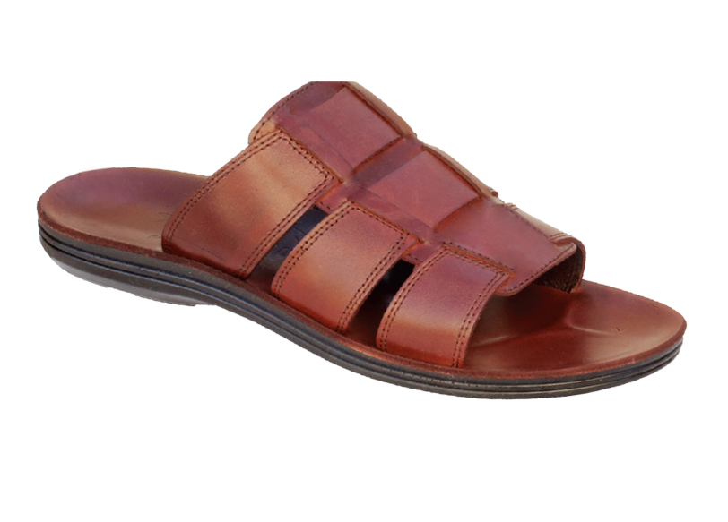 NABOLY Model 127-2 woven panel slide sandal in brown