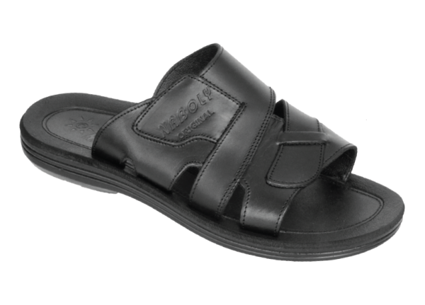 NABOLY Model 130-2 wide-strap cutout slide sandal in black