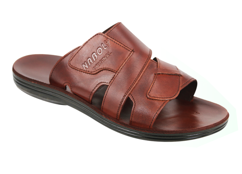 NABOLY Model 130-2 wide-strap cutout slide sandal in brown