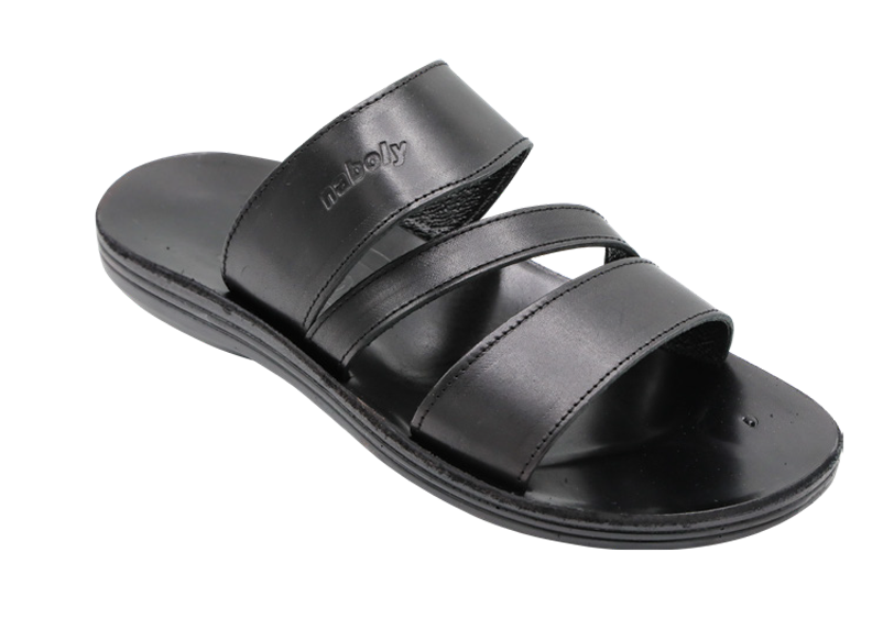 NABOLY Model 135-2 layered strap slide sandal in black