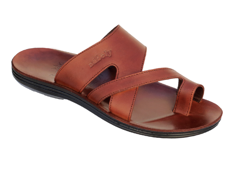 NABOLY Model 144-2 wide-strap toe-loop sandal in brown