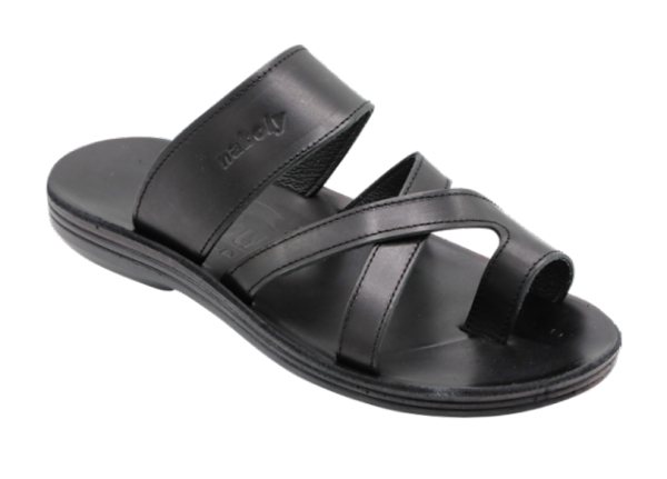 NABOLY Model 145-2 cross-strap toe-loop sandal in black