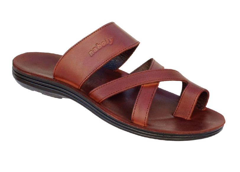 NABOLY Model 145-2 cross-strap toe-loop sandal in brown