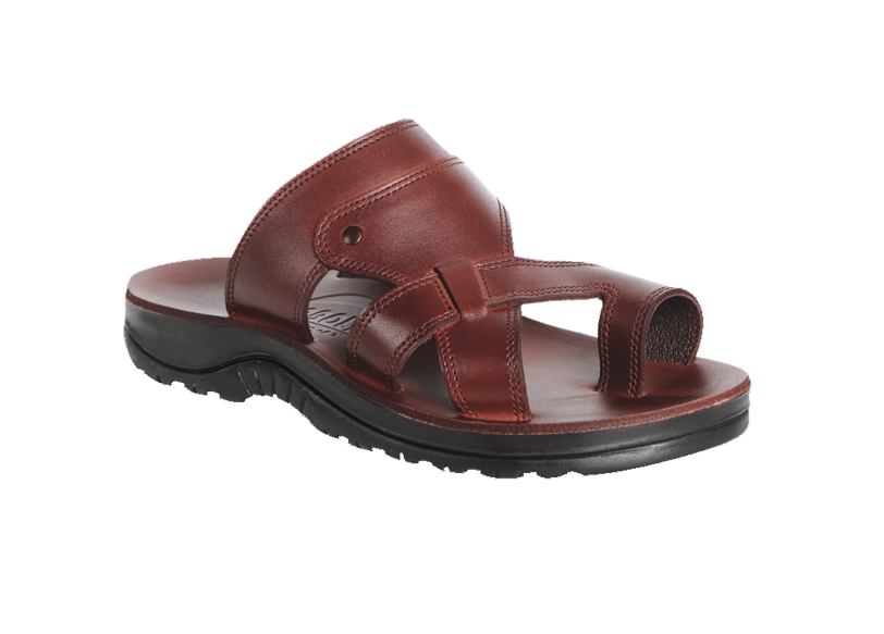 NABOLY Model 148 asymmetric strap toe-loop sandal in brown