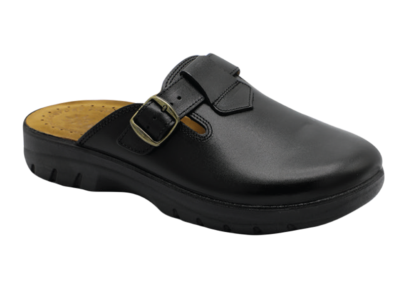 NABOLY Model 55 buckle strap slip-on clog in black